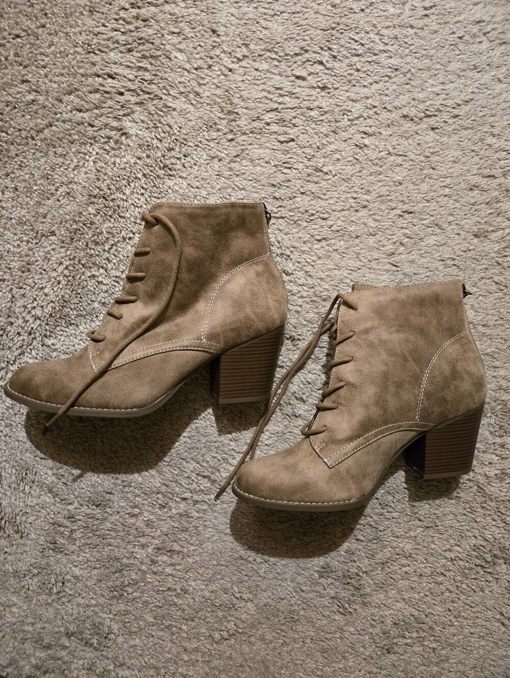 a.n.a Taupe Suede Lace-Up Block Heel Ankle Boots